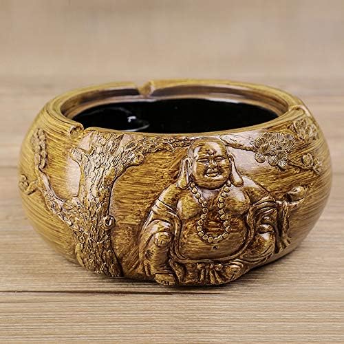 Raxinbang Buddha Relief Resina Ashtray com tampa de moda de moda casa de estar quarto hotel caixa de mesa de decoração Presente 16 16 7cm Ornamentos