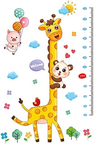 Monkey Giraffe Altura de crescimento Adesivo de parede Cartoon Animal Crianças Starte de adesivo e bastre