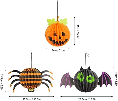 PLPLAAOO 3 PCS Halloween Paper Lanterns, Lanterna de Halloween Lanterna Tridimensional Bat Spider Vários padrões Decoração de Halloween