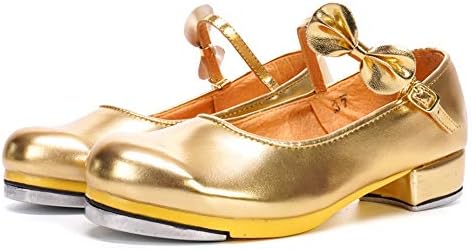 Tinrymx personagem Girls Mary Jane Rhythm Dance Tap Shoes com Bow, Modelo 208