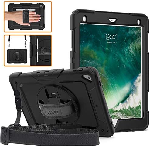 Dunno iPad 6th/5th Generation Case com protetor de tela, caixa de proteção de corpo inteiro com suporte rotativo de 360 ​​° e alça de mão e alça de ombro para iPad 9.7 2018/2017, também para iPad Air 2 9.7 ”