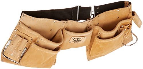 CLC Custom Leathercraft i427x fortaleza pesada contratada camurça de camurça de couro avental, 2 loops de martelo de aço, 12 bolsos, bronzeados, marrom