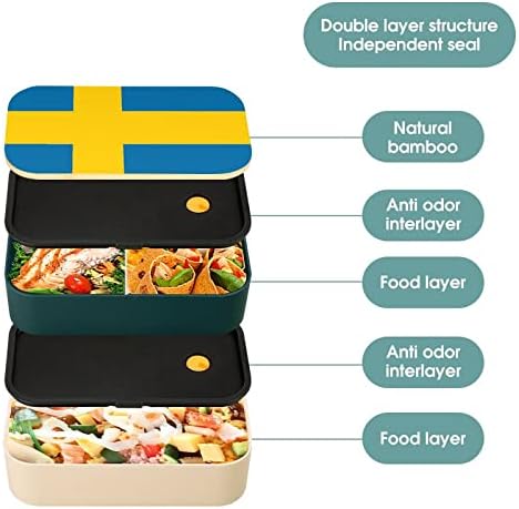Bandeira da bandeira sueca Bento lancheira BENTO BOX BOX RECIMENTOS DE ALIMENTOS COM 2 COMPARTIMOS PARA OFF OFFCO