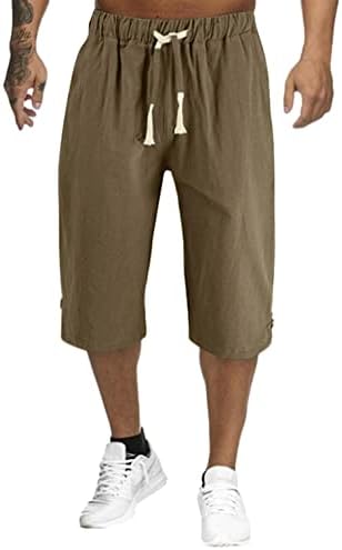 Shorts homens, shorts calças de linho de algodão de algodão abaixo do joelho de shorts de caminhadas casuais soltas