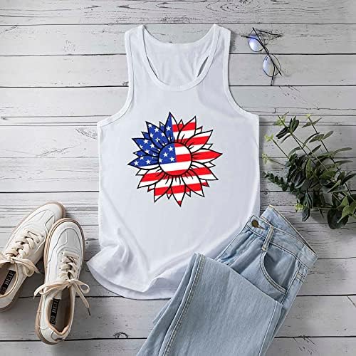 Mulheres tampas de tampo American Flag Grande camisas de impressão de verão Racerback Tank Vest 4º de julho Sunflower Graphic