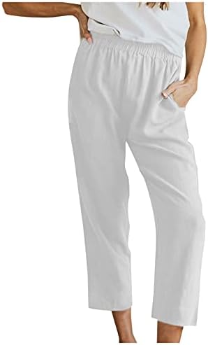 Calças de linho de algodão casual beuu para mulheres calças sólidas calças elásticas da cintura larga pernas largas de pernas