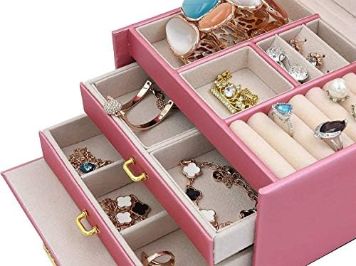 Celiseaya Jewelry Box for Women, Organizador da caixa de jóias com couro falso e 2 gavetas, estojo de armazenamento travável para colar de pulseira e anéis de pulseira de brinco e anéis
