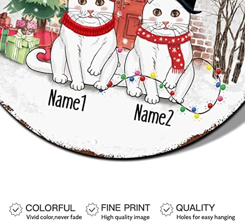 Feliz natal grinalda signo de vida é melhor com gatos nome personalizado redondo lata de metal sinal