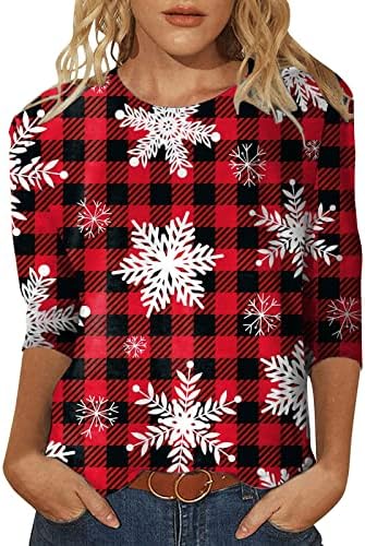 Camisas Feliz Natal para Mulheres Slim Fit Funny Funny Longa Longa Manga Papai Noel Rena Snowflake Impressão de Ação de Graças Presente Tops de outono