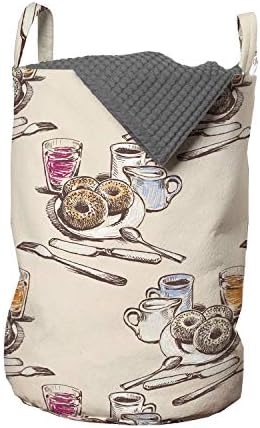 Bolsa de lavanderia do café da manhã de Ambesonne, donuts de café e sucos na tabela Morning Rotina Cooking Food Theme,
