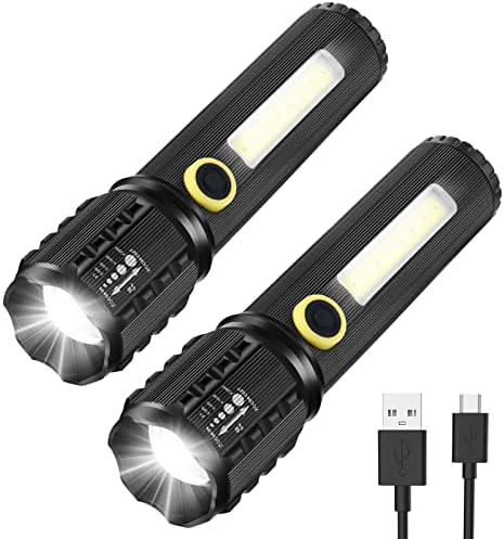 Lanterna tática de led geérico, 2 pacote lanternas portáteis 3 modos, zoomable size de bolso leve ajustável lanternas brilhantes,