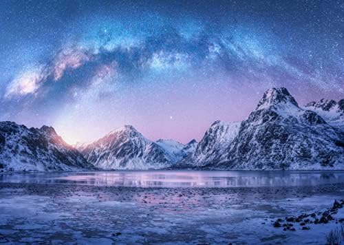 BELECO 12x10ft tecido norueguês paisagem cenário de neve ártico Montanhas cobertas de neve e universo marinho espacial noite céu estrela cenário da Noruega cena de inverno festa decoração de festa foto