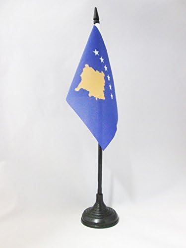 AZ Flag Kosovo Bandeira 4 '' x 6 '' - bandeira da mesa de Kosovar 15 x 10 cm - Beck de plástico preto e base