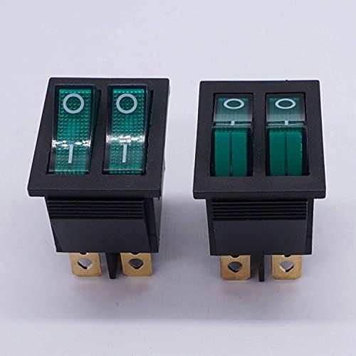 TINTAG 2PCS AC 250V/16A, 125V/20A Green e Green Button com luz liga/desliga DPDT 6 pinos 2 Posição Mini Rocker Rocker Switches