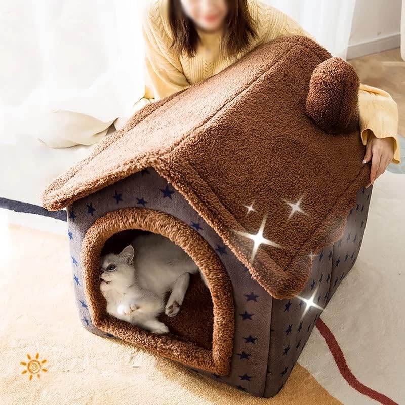 Cama de gato de gato casa de dormir casa quente caverna cachorro canil removível almofada de almofada removendo cabanas de tenda fechada