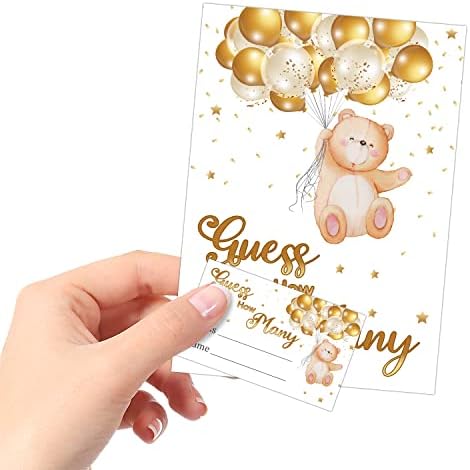 Adivinhe quantos ， Little Bear Balloon temático Cartões - Jogos de festa de aniversário de menino, jogos de adivinhação, idéias de