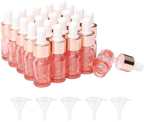 Jiuwu 25pcs 5ml Gotes de gotas de vidro com pipeta de olho de vidro, frascos de amostra de amostra rosa de 1/6 onças