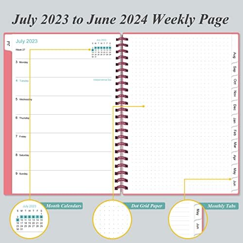 Planejador 2023-2024 - A5 Planejador semanal e mensal e periódico para rastrear metas, julho de 2023 - junho de 2024,