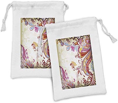 Conjunto de bolsas de tecido colorido de Ambesonne de 2, Buquê de Flores Paisley Padrão Floral Damasco Impressão persa,