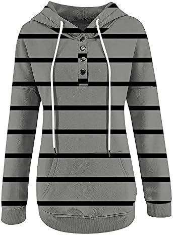 Hoodies de bloco colorido feminino Tops de manga longa Button Casual Casual Button Down Down Compolover Sweatshirt com bolso