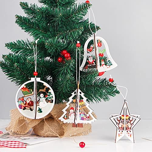 Aboofan 4pcs de Natal Ornamentos pendurados de madeira Ball sino de bola de madeira recortes Tag de presente de natal