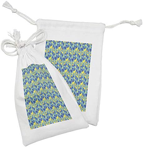 Conjunto de bolsas de tecido de frutas de Ambesonne de 2, limões e padrão de folhas em estilo de desenho animado em formas geométricas