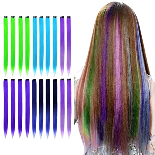 Extensões de cabelo liso coloridas de canções, clipe 20 pcs, clipe colorido de 19,5 polegadas em extensões de cabelo
