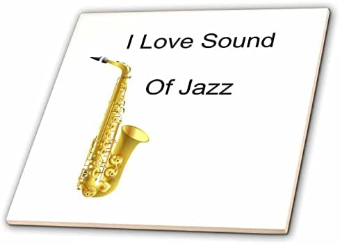 Imagem 3drose de I Love Sound of Jazz Words com saxofone de ouro - azulejos