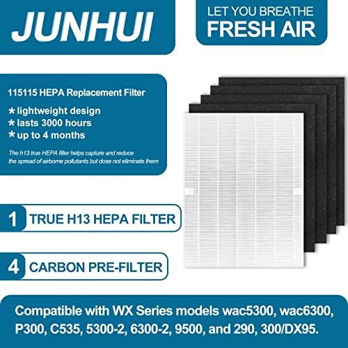JUNHUI 115115 TRUE HEPA H13 Filtros um tamanho 21 compatível com o Winix Plasmawave WAC5300, WAC6300, P300, C535, 5300-2, 6300-2, 9500 e 290, 300/DX95, C535,1 HEPA+4
