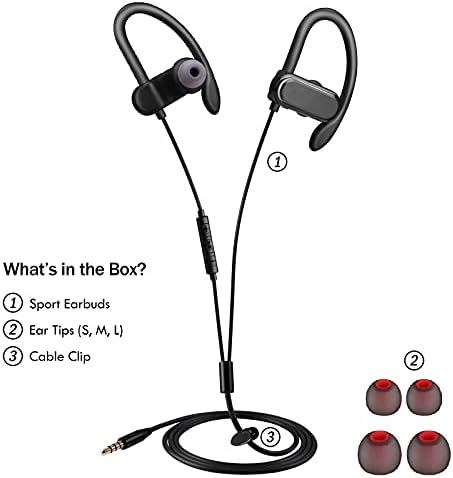 C G CLASSEK [Atualizado] fones de ouvido com fio com ganchos de orelha e microfone para esportes Exercício de treino de ginástica-conexão de 3,5 mm para smartphone e computadores, isolamento de ruído, CGS-W3