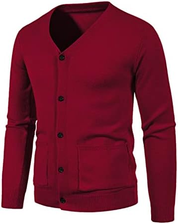 Mens Button casual Solid V pescoço Slim Fit Sweater Warm Cardigan Coat Cardigan Homens volumosos