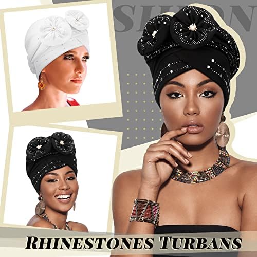 2 PCS Mulheres Cabeça envolve os chapéus de turbante africanos de cabeça para mulheres negras shinestones turbans gorro tampo de turbante lenço de cabeça