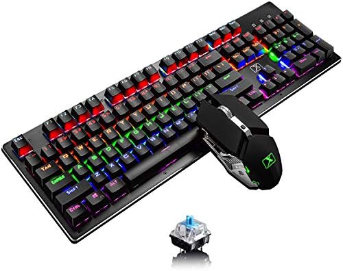 O teclado sem fio para jogos e o combo de mouse com 104 itens de arco-íris de arco-íris LED recarregável 4600mAh
