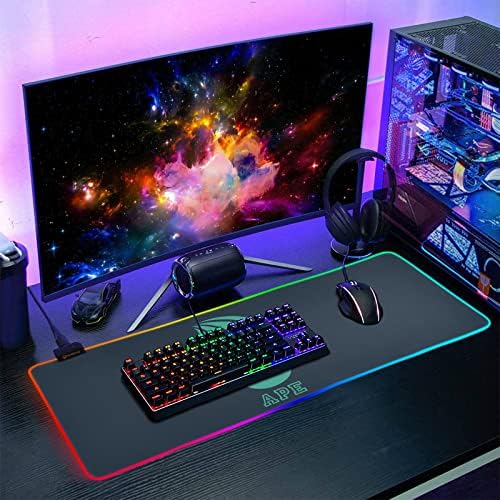 MNSruu Gaming Mouse Pad RGB - Basta de teclado LED grande com superfície impermeável suave e base de borracha não deslizante,