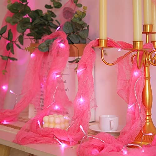 Malgero Pink Fairy Christmas Lights 30 Luzes de cordas luminadas Bateria Operou o controle remoto com gaze decoração da sala rosa