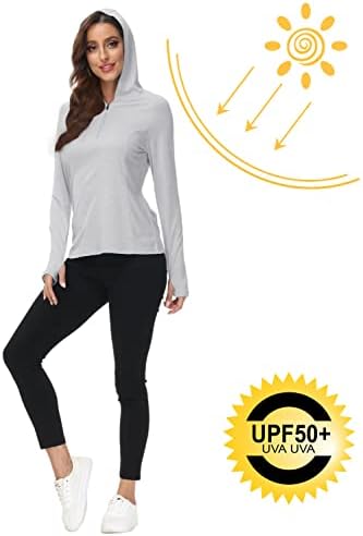 MOFIZ Mulher UPF 50+ Proteção solar Capuz de manga longa Camisa de caminhada de zíper rápida treino atlético seco