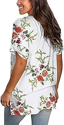 Weny Womens Summer Tops, Womens Floral Print Lace V pescoço camisa de manga curta Casual Logo Women's Summer Tops