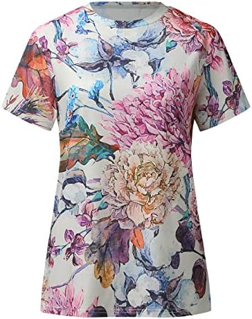 Tops de verão femininos Moda da primavera de manga curta V camisetas floral boho tees fofos trendy treino tops soltos
