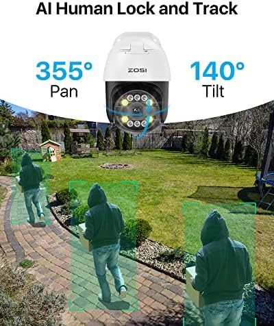 Sistema de câmera de segurança ZOSI 4K 16CH POE com detecção de veículos AI Face Person, câmeras IP de 4 x 5MP e câmeras PTZ ao ar