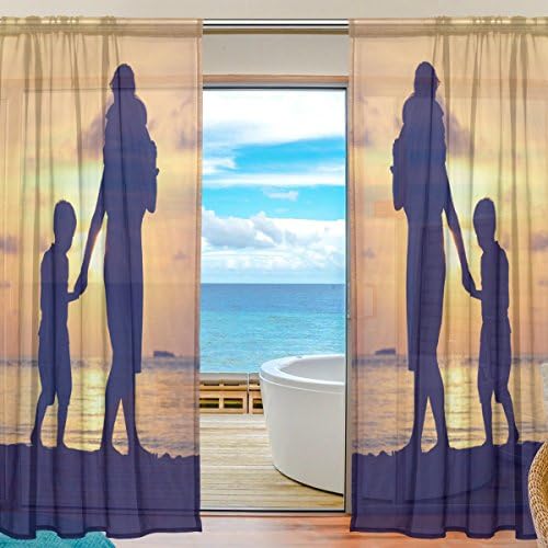 Floral Mother Hothers Walking On Beach Semi Sheer Cortinas