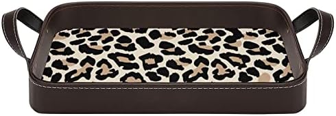 Bandeja de couro com padrão de leopardo Organizador de armazenamento de bandeja personalizado com alças para hotel em casa