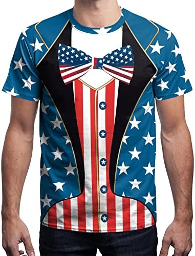 2023 Novo camiseta gráfica masculina Camiseta casual 3d 4 de julho Padrão de bandeira Vintage T camisa de camisa média Men