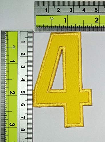 Parita 3 polegadas. Amarelo Número 4 No.4 Patches Costurar em aplicações de apliques zero a nove 0-9 ferroviado em números bordados