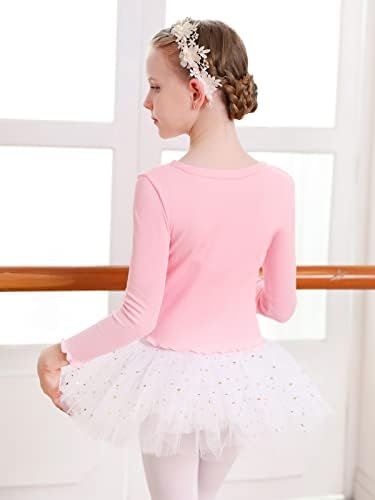 Balé de manga longa embrulhada Top Girls Dance Top Knit Ballet Suplover Roupfits de dança Pink Black 2t-9years