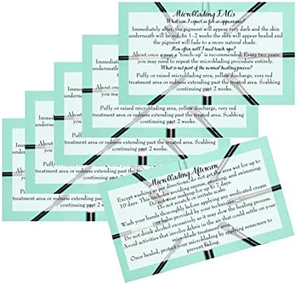 Microblading Cards Aftercare Green | 50 pacote | Instruções de cuidados recomendados de Microblade Printed Disponíveis de Perguntas Perguntas