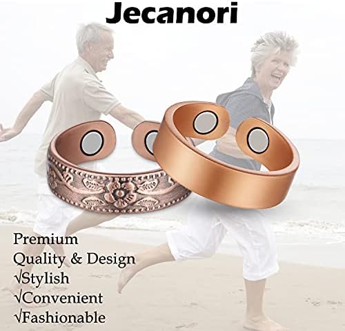 Pulseiras magnéticas jecanori para mulheres ~ 2pcs anéis magnéticos de cobre para homens homens 3500 ímãs gauss pulseiras de aço de titânio para síndrome do túnel do carpo, design de coração de amor design