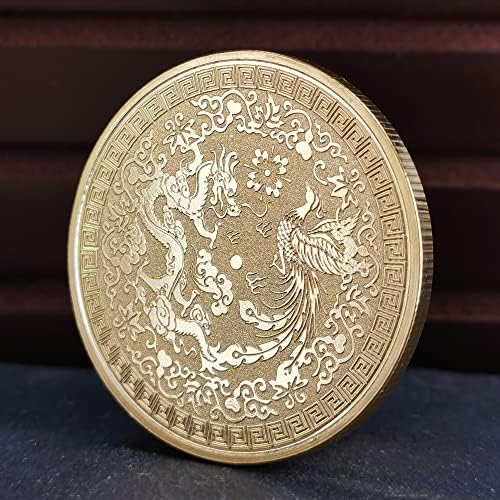 Criatura mítica chinesa Loong e Phoenix Lucky Coin - moeda colecionável antiga para feng shui, riqueza e boa sorte - ferramenta