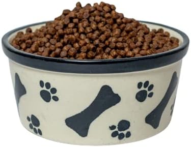 Brnd 'o' depuração de cães cerâmica tigela com padrão de osso e pata na cor preta e branca, alimentos para cães para cães pequenos