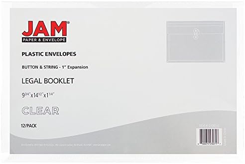 Jam Paper Envelopes de plástico com fechamento de gravata de botão e cordas - Livreto legal - 9 3/4 x 14 1/2 - CLEAR - 12/pacote