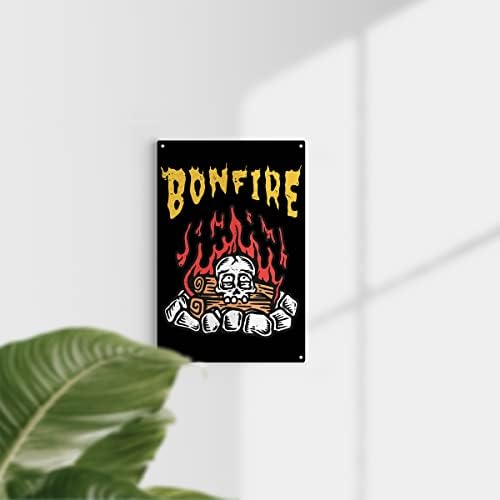 Bonfire Head Skull Fire Tin Sign Decoração de parede Home 8 x 12 polegadas Funny Skeleton Artwork Metal Hanging Signing